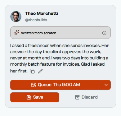A post written from scratch, about a freelancer who sends invoices the day the client approves the work.
